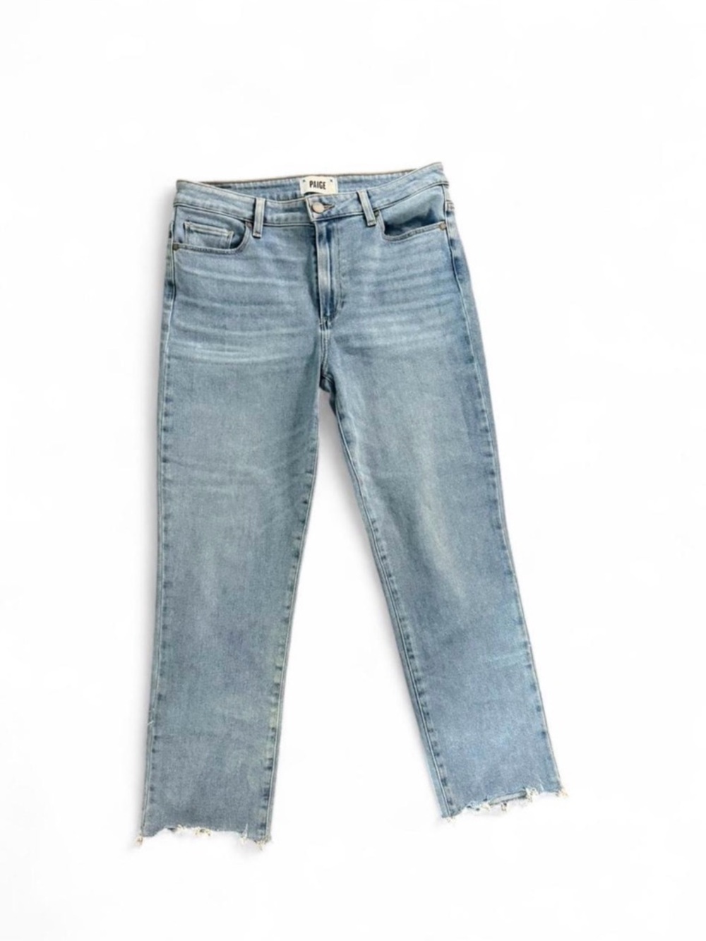 PAIGE Hoxton Slim Crop Jeans Size 30 Light Wash High Rise Raw Hem Denim - Picture 2 of 5